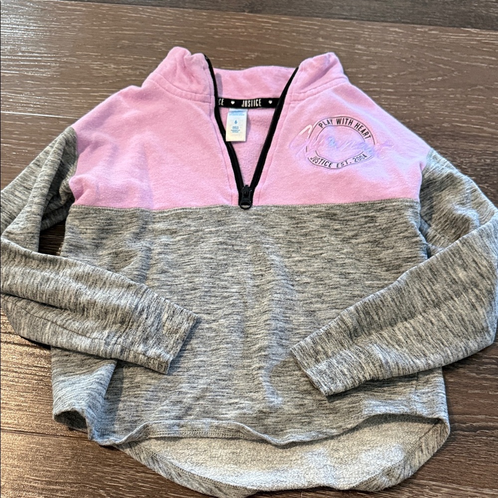 Justice Pink and Gray Half-Zip Sweatshirt